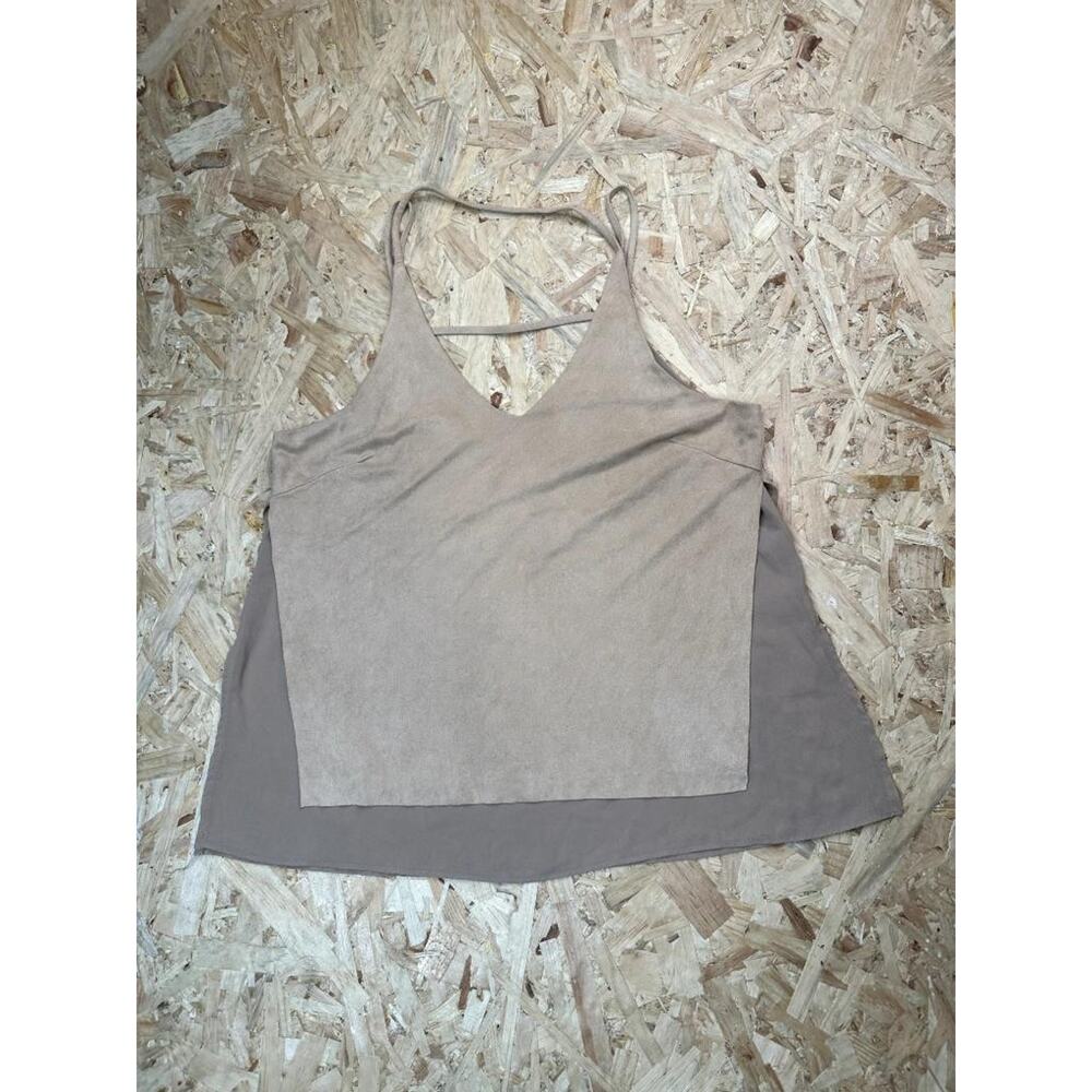 Sans Souci Faux Suede Layered Camisole Tank Top Womens Large Beige Strappy